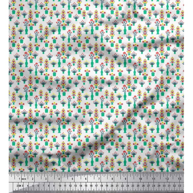 Soimoi Poly Georgette Fabric Vase & Floral Small Printed Fabric 1 Yard 52 Inch Wide