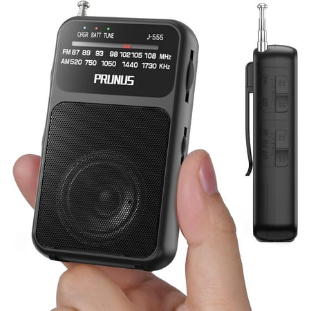 J-555 Pocket Radio AM FM USB-C Charging& Battery Operated, Excellent Reception& Clear Speaker and Headphone Jack, Back Clip, Flashlight, Transistor Radios, Portable Radios AM FM, Mini Radio