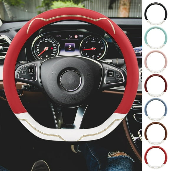 Bowayaoa Silicone Car Steering Wheel Cover Anti Slip Thin Handle Cover Universal, Non Slip Leather Sports Steering Wheel Cover for Cars, Durable Wearproof Grip Cover for Summer Winter Driving