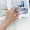 thumbnail image 3 of Vintage Rose Flower Statement Ring for Women Adjustable Open Band Stacking Rings Retro Antique Silver Exaggerated Elegant Boho Floral Wedding Promise Ring Unique Y2K Jewelry for Valentine Mother, 3 of 6