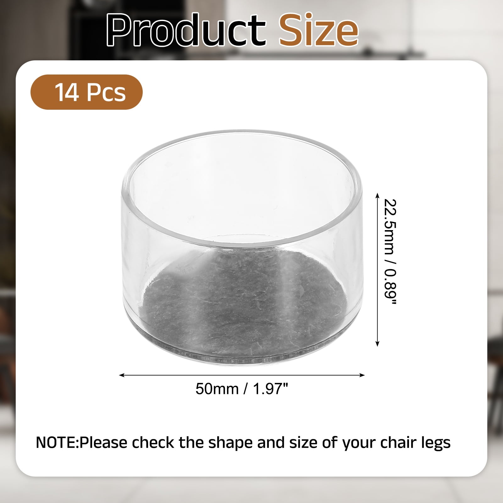 Uxcell 14Pcs Round Chair Leg Protectors, 1.97" & Felt Furniture Chair Leg Cover Caps for Hardwood Floors Elastic Scratch Reduce Noise Covers Furniture Pads, Clear Black