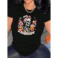 thumbnail image 1 of English Floral Skull Pattern Print Women's Fashion Trendy Round Neck Short Sleeve, Simple Casual Sports T-shirt, Holiday Comfortable Summer Top Women's Clothing, 1 of 6