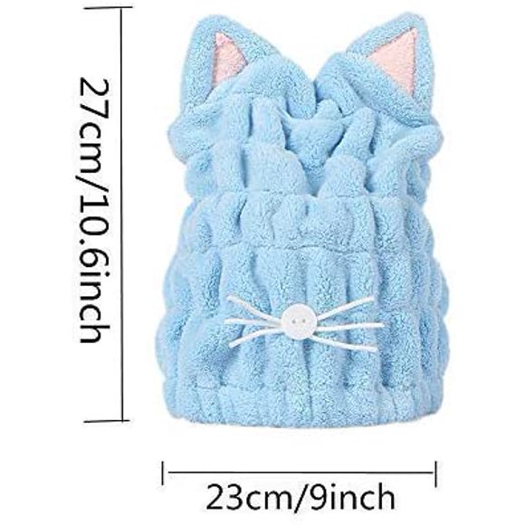 2 Pack Hair Drying Towels, Cute Bath Towel Wrap, Ultra Soft Absorbent Hair Dry Hat Cap, Quick Drying Bath Cap for Women Adults or Kids Girls Pink And Blue