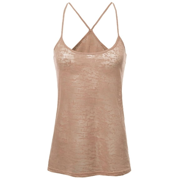 FashionOutfit Women's Basic Solid Burn Out Strap Tank Tops