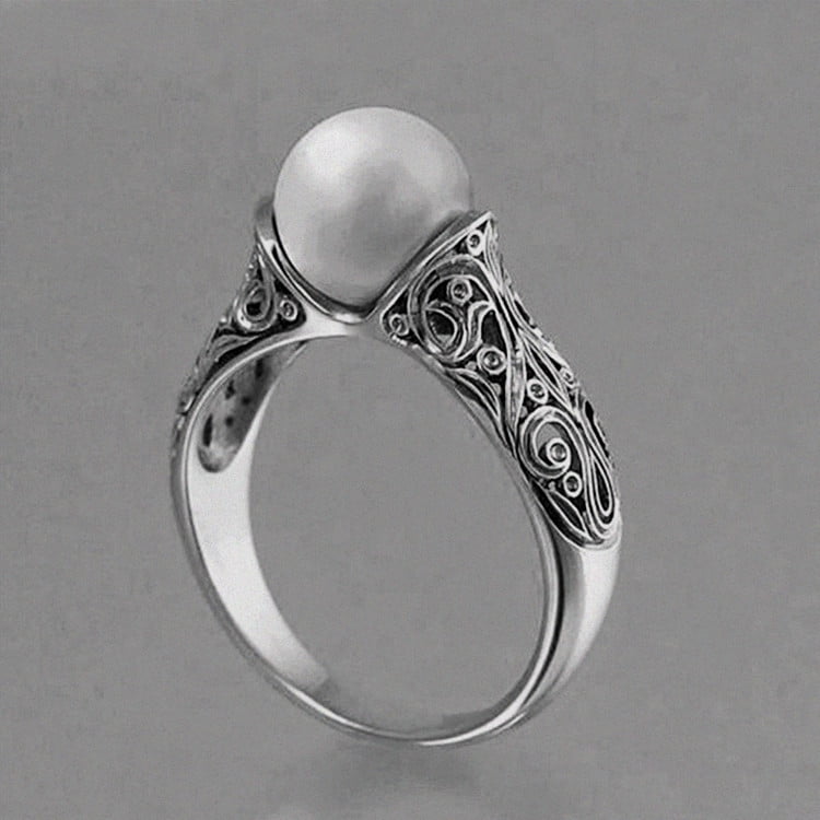 Vintage Style Jewellery Pearl Ring Silver Plated