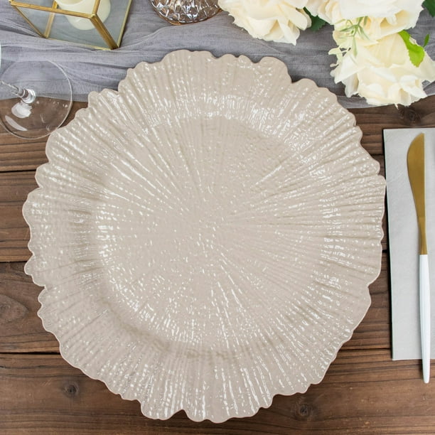 Efavormart 6 Pack 13" Round Taupe Plastic Reef Charger Plates Ruffled Rim Dinner Charger Plates ...