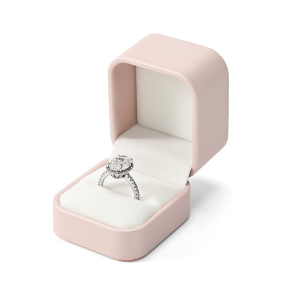 Oirlv Single Ring Box for Proposal, Small Engagement Wedding Ring Box Leather & Velvet (Pink)