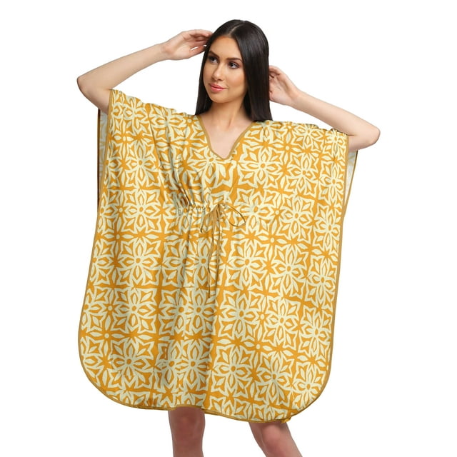 Moomaya Robes Caftan de Plage pour Femmes, Caftan Imprimé de Couverture de Bikini, Grande Taille
