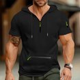 thumbnail image 6 of Men's Summer Short Sleeve Hooded Sweatshirt with Zipper Pocket, Oversized Casual Pullover for Sports, Warm Weather,Black,L, 6 of 6