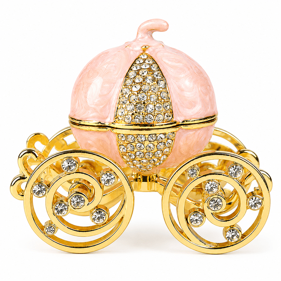 ABCISI Pumpkin Carriage Jewelry Box, Hinged Rhinestone Trinket Box with Enamel Finish, Decorative Keepsake Holder for Rings, Earrings, Charms, Vanity and Wedding Decor, 2.76 in, Beige