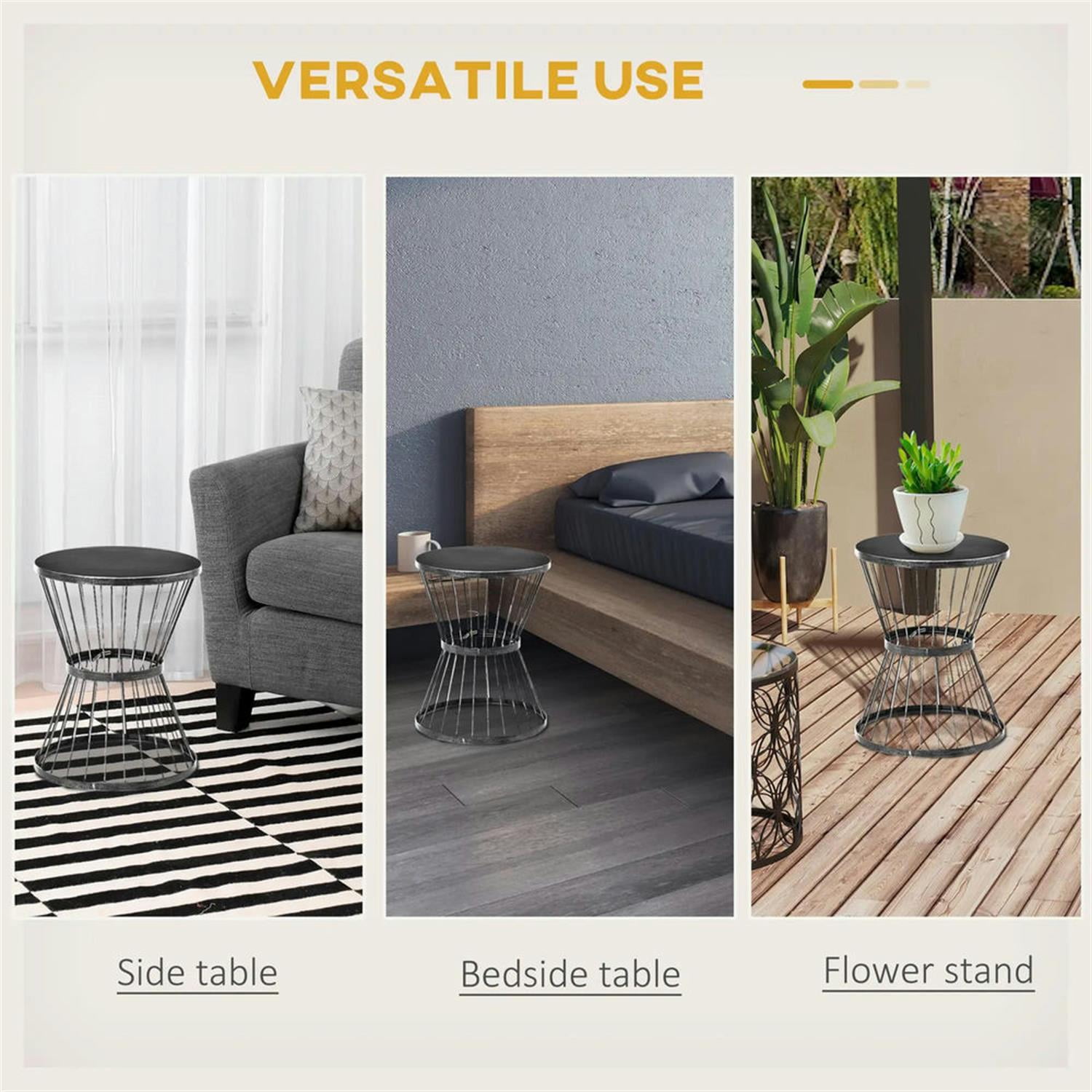 Demi Bonn 15" Steel Outdoor Side Table, Hourglass Design End Table for Patio & Indoor Use, Garden Accent Table, Black