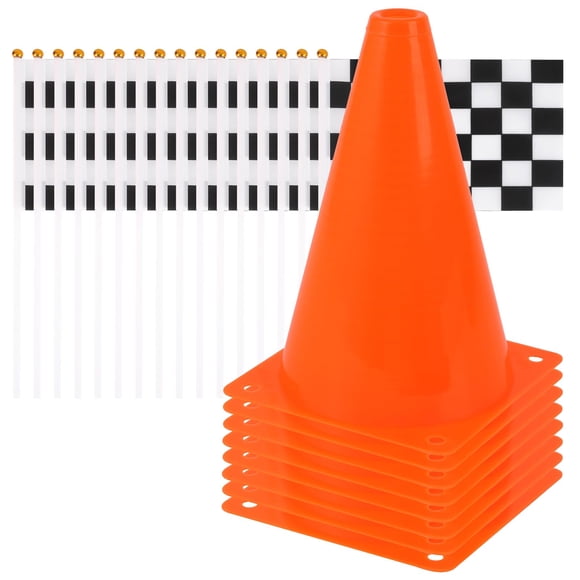 Mini conos de tráfico ZICRO 20 cm naranjas con banderas a cuadros 24 pzas