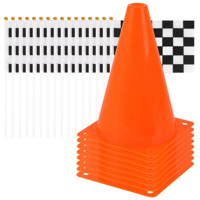 Mini conos de tráfico ZICRO 20 cm naranjas con banderas a cuadros 24 pzas