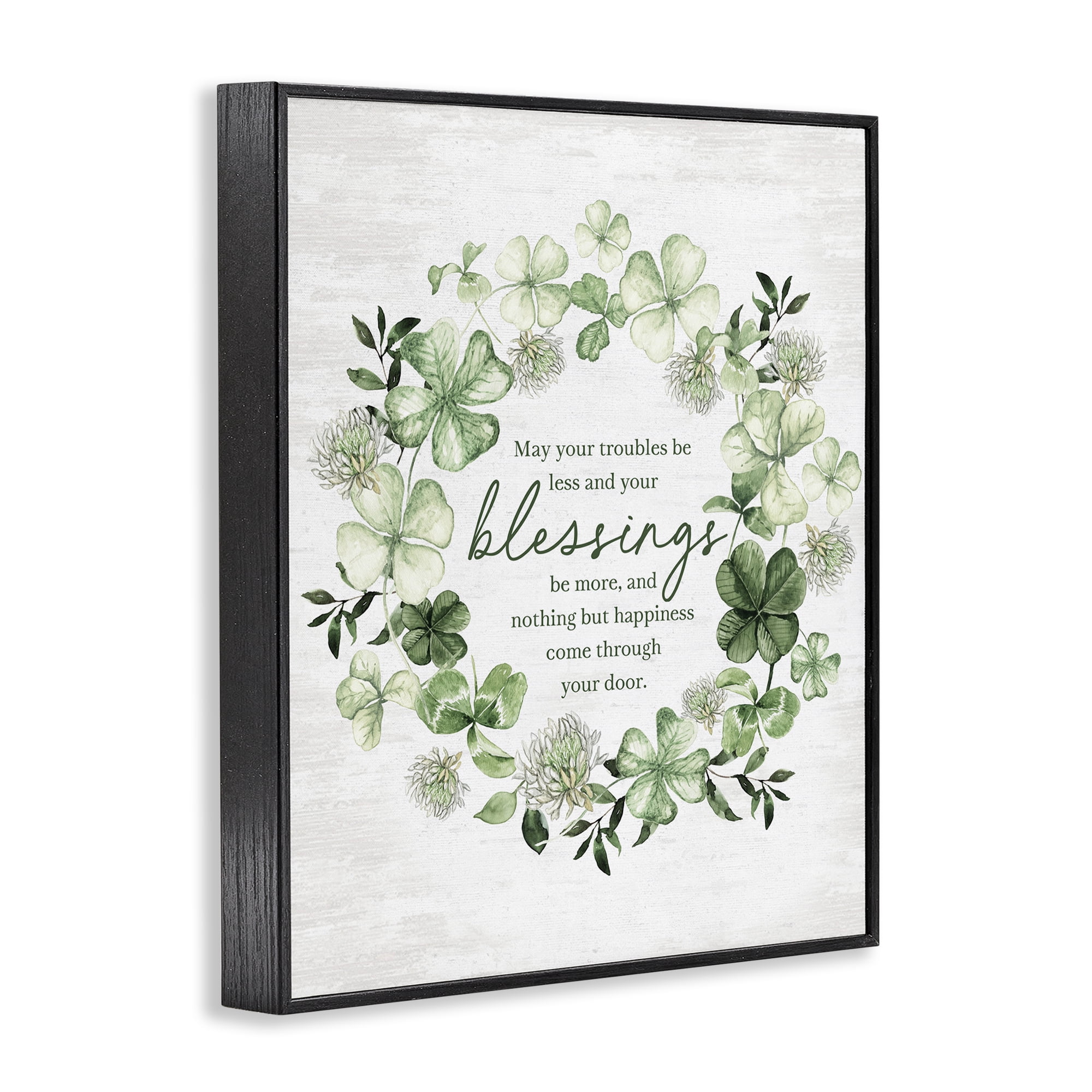 Stupell Industries Clover Wreath Blessing Botanical & Floral Painting Black Framed Art Print Wall Art, 11 x 14