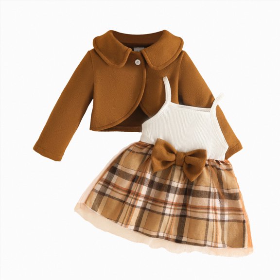 9-12 Months Girls Trousers Set Long Sleeve Outfit, Spring Autumn Casual Wear Baby Girl Clothes Toddler Dresses Infant Fall Winter Outfits Little Coat Cardigan Brown