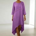 thumbnail image 6 of Ahabrexf Linen Dresses for Women, Solid Color Loose Fit 3/4 Sleeve V-Neck Button Detail Casual Maxi Dress, 1 Pc, 6 of 6