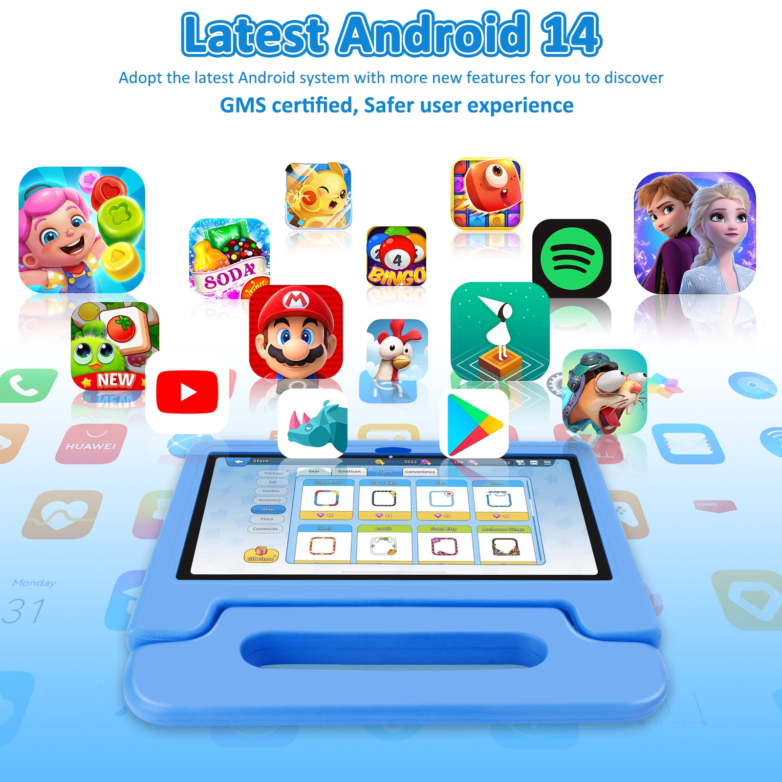 Kids Tablet, 10.1 inch Tablet for Kids IPS HD Screen RAM 4GB 64GB Storage, J10 Pro Toddler Tablet with Protective case - Blue