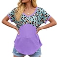 thumbnail image 2 of Camiseta de mujer de manga corta, cuello redondo, estampado, empalme, camiseta informal, morado, XL Speravity AP001236-08, 2 of 7