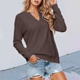 thumbnail image 2 of Arlun Women Casual Long Sleeve V-Neck Sweatshirts Solid Color Loose Fit Lightweight Pullover Tops Soft Comfortable Basic Leisure Hoodless Sweatshirts Khaki XL, 2 of 5