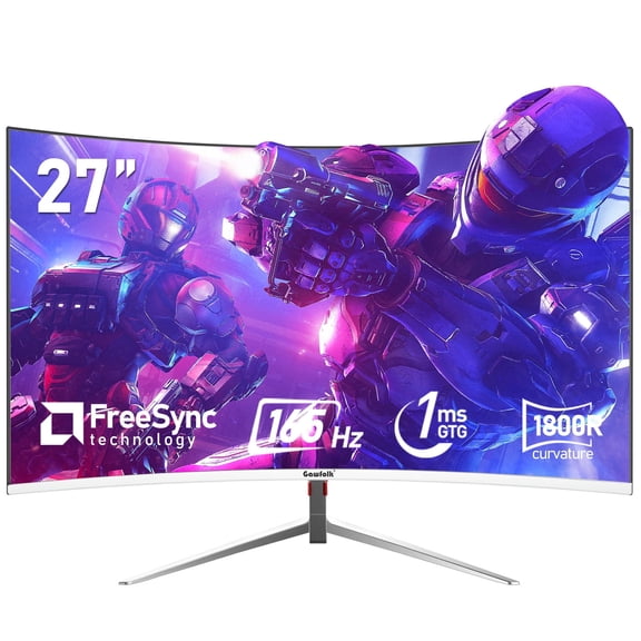 Gawfolk 27" Curved Gaming Monitor, FHD 1080P 165Hz 144Hz, Frameless, VESA Mountable, DP & HDMI Ports
