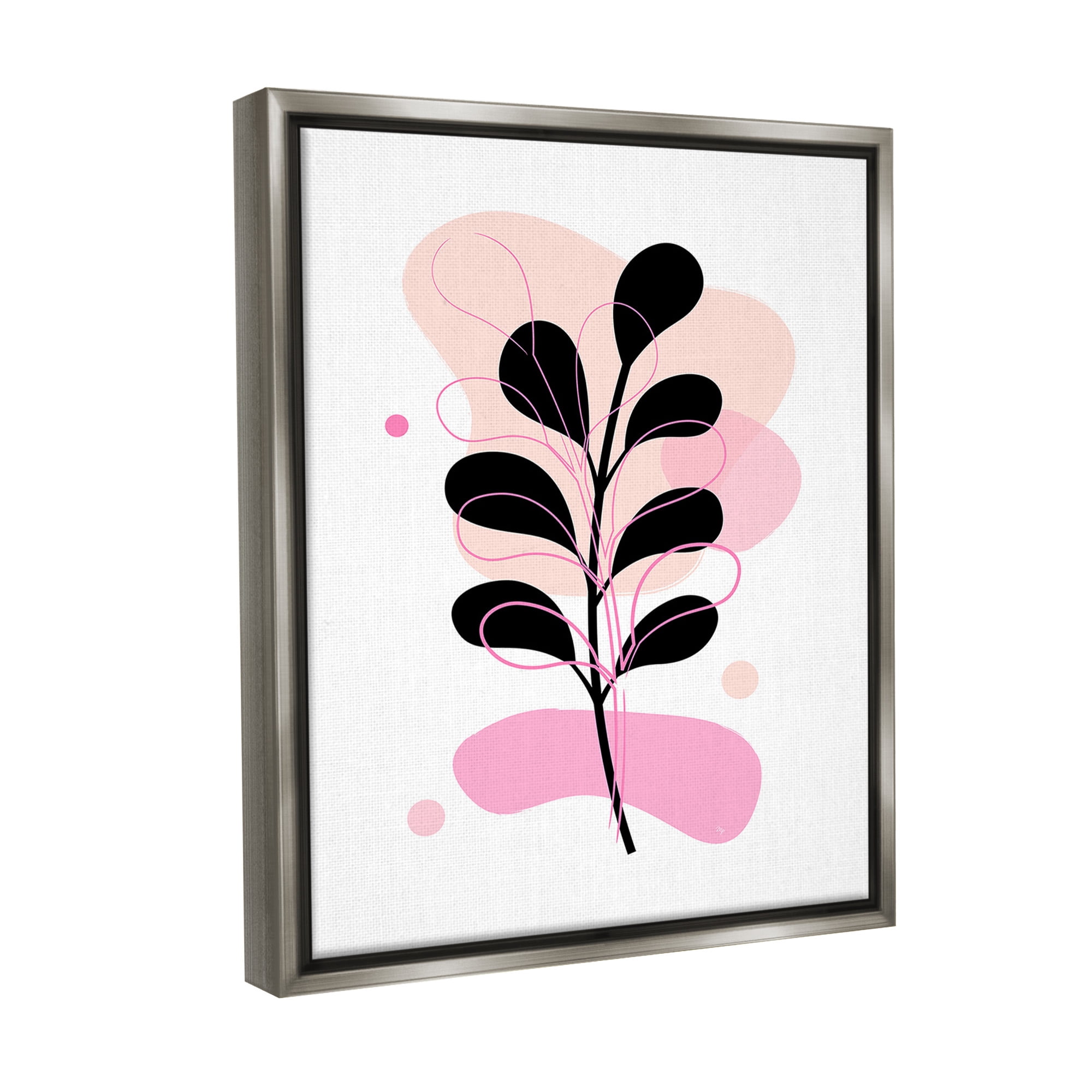 Stupell Industries Abstract Pink Fern Leaf Botanical & Floral Painting Gray Floater Framed Canvas Art Print Wall Art, 25 x 31