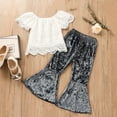 thumbnail image 2 of MuZeFu Toddler Girl Clothes 3t Sets Toddler Baby Girl Summer Outfits Lace Short Sleeve Flared Velour Pants Suit, 2 of 9