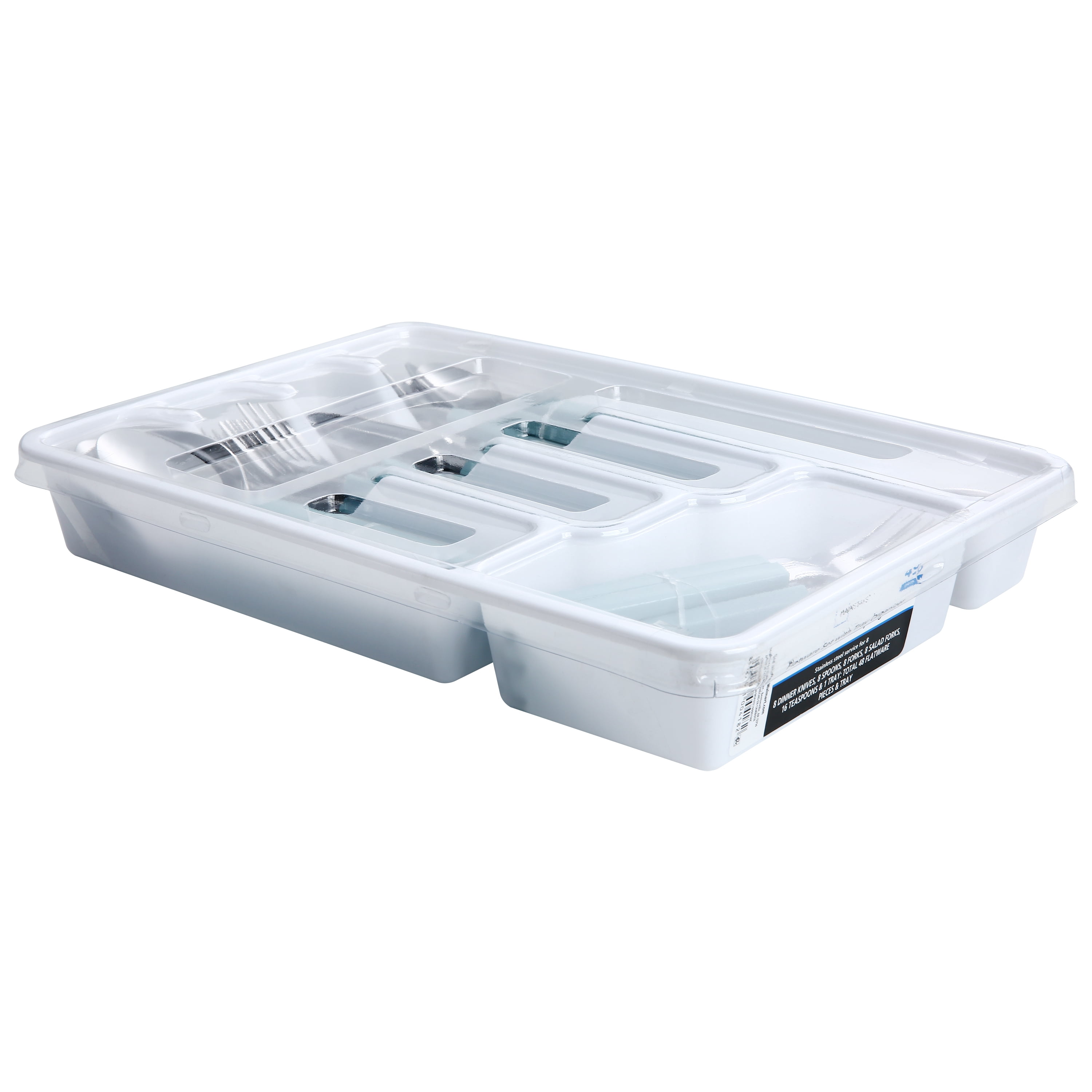 Mainstays 49-Piece Teal Blue Stainless Steel Flatware Set with Plastic Tray, Service for 8