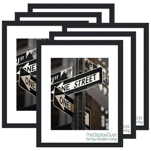 TheDisplayGuys value set of 6 Black 8x10 Picture Frames matted to 5x7 Photos, Plexiglass, Wall Hanging & Table Top