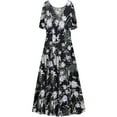 thumbnail image 1 of Plus size 4x Petite Womens Dress Silver Glitter Floral Print Short Sleeve Low V-Neck Princess Cut, 1 of 4