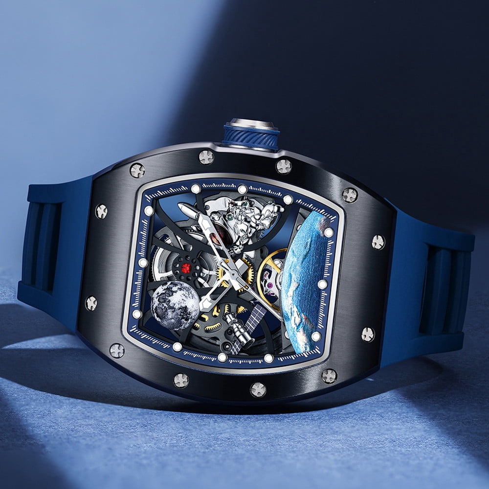 MEGIR Skeleton Dial Automatic Mechanical Movement Watches for Men Waterproof Sport Wristwatch Clock