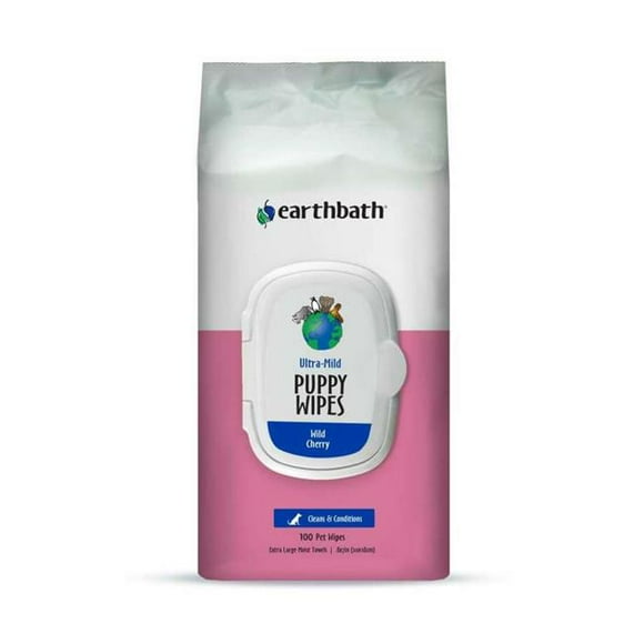 Earthbath 026042 Ultra-Mild Puppy Wipes, Wild Cherry - 100 Count