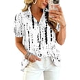 thumbnail image 2 of Boho Patchwork Print Blouse for Women, V-Neck Short Sleeve Button Down Top with Puff Sleeves - Colorful Casual Summer Tunic Shirt for Vacation & Beach White S, 2 of 6
