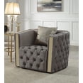 thumbnail image 3 of Naomi Button Tufted Chair with Velvet Fabric and Gold Accent in Taupe, 3 of 3