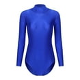 thumbnail image 3 of YONGHS Women's Mock Turtle Neck Long Sleeve Bodysuit Zipper Back Stretchy Gymnastics Dance Leotard Royal Blue M, 3 of 7