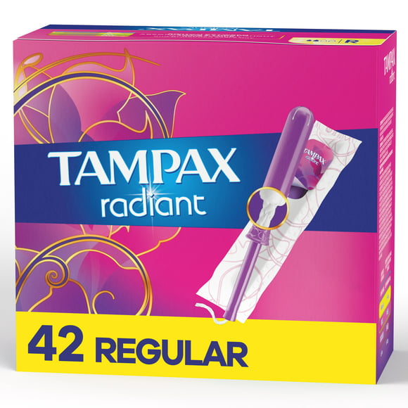 Tampax Radiant Tampons with LeakGuard Braid, Regular Absorbency, 42 Count