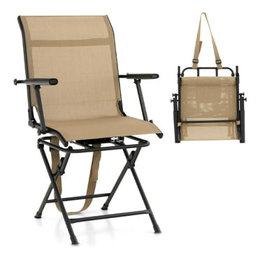 Hunting Chair, 360°Swivel Hunting Blind Chair, Folding Silent Deer Hunting Chair with Carrying Strap, Portable Ground Blind Chair for Fishing, Camping, Picnic, Beach, 330LBS Capacity, Brown