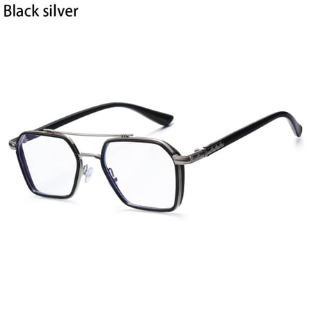 Reduces Eye Strain Computer Grade Glasses UV Protection Retro Double frame Flat Mirror Eyewear Anti Blue Light Reading Glasses Eyeglasses BLACK SILVER