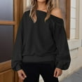 thumbnail image 2 of ManxiVoo Women's Drop Shoulder Oversized Sweatshirt Long Sleeve Loose Fit Casual Fall Pullover Top L Size Black, 2 of 7