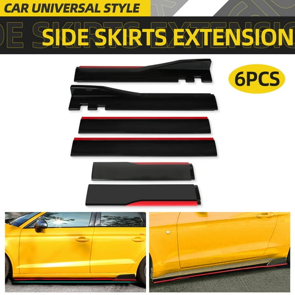 Universal Style Side Skirt Extensions Splitter Winglet Wings Canard Diffuser Rocker Panel Lip Spoiler Extension Body Kits Glossy Black with Red Trim (Length 2m/78.74 in.)