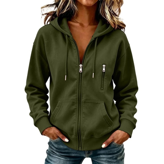Cmfcve Women's Fall Winter Zip up Hoodies Casual Long Sleeve Sweatshirts Fashion Casual Hooded Jackets with Zip Pockets