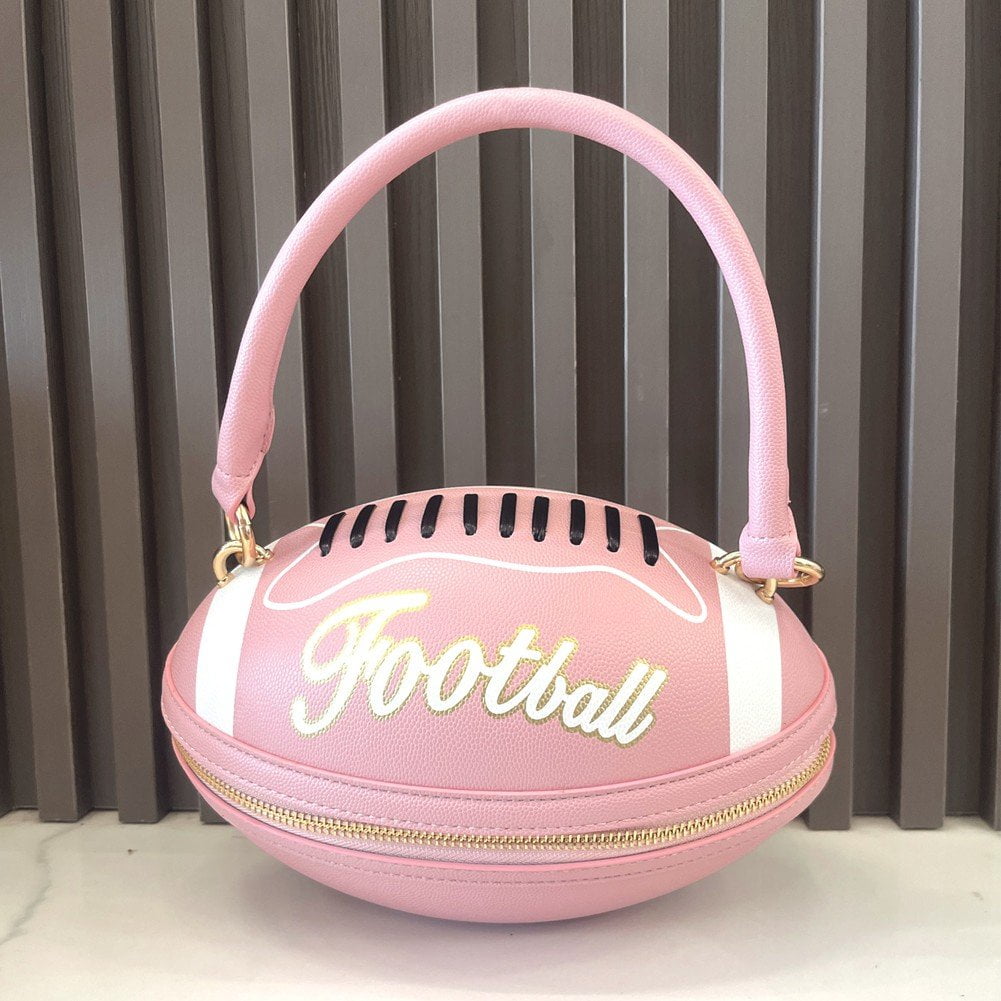 Jiibva Football Shaped Tote Bag Fun Shape Purse for Women Novelty Handbags Chain Crossbody Bag for Teens with Adjustable Shoulder Strap