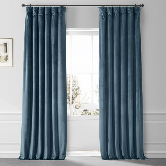 Half Price Drapes Signature Oxford Blue Velvet Hotel Blackout Curtains (1 Panel), 50W X 108L