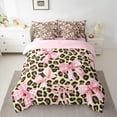 thumbnail image 3 of Manfei Watercolor Bowknot Teens 7-Piece Twin Bedding Sets, Fashion Leopard Cheetah Print Bedding Comforter Set, Buffalo Ribbon Reversible Sheet Sets, Lightweight Room Decor, 3 of 8