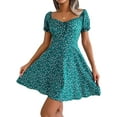 thumbnail image 2 of Women'S Summer Drawstring Sweetheart Neck Puff Sleeve A Line Short Dress Green S, 2 of 7