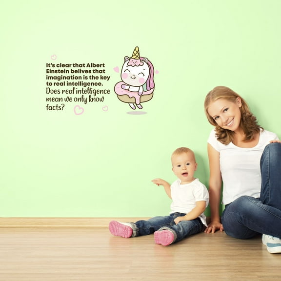Imagination Cute Unicorn Life Quote Cartoon Quotes Decors Wall Sticker Art Design Decal for Girls Boys Kids Room Bedroom Nursery Kindergarten Home Decor Stickers Wall Art Vinyl Decoration (8x10 inch)