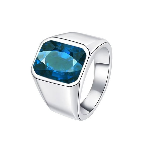 PAMTIER Men's Stainless Steel Vintage Simple Punk Square Cut Plain Glossy Blue Gemstone Biker Ring European and American Style Size 13