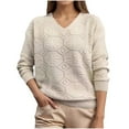 thumbnail image 2 of ClodeEU Fall Sweaters for Women,Long Sleeve Knit Pullover,V Neck Sweater Casual Tops White,Womens Plus M, 2 of 5