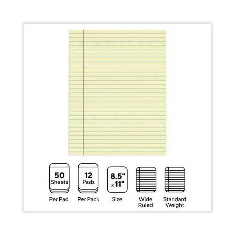 Glue Top Pads, Wide/Legal Rule, 50 Canary-Yellow 8.5 x 11 Sheets, Dozen Glue Top Pads, Wide/Legal Rule, 50 Canary-Yellow 8.5 x 11 Sheets, Dozen