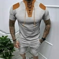 thumbnail image 2 of Hinvhai Men Casual Neck Patchwork Short Sleeve Shorts Set Blouse and Shorts Suit Gray 12(XXL), 2 of 9