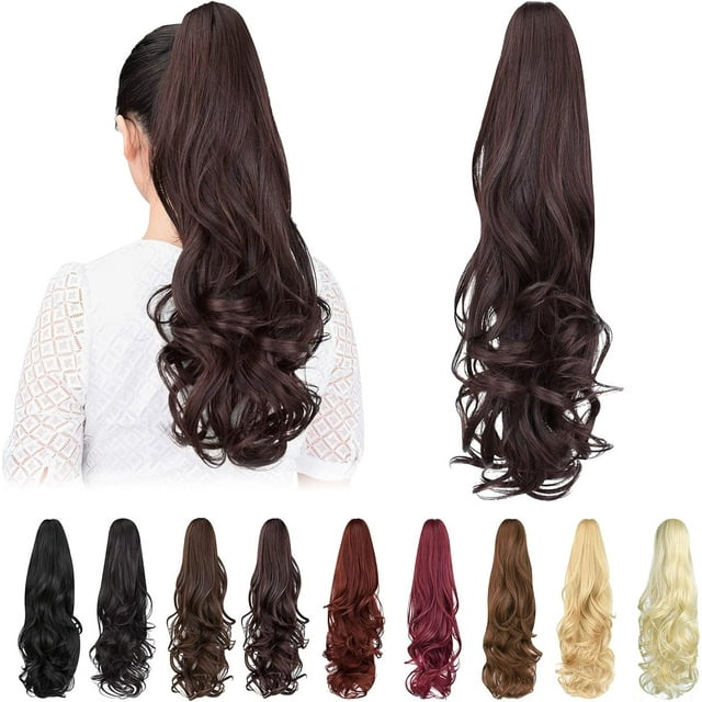 ORUYROP Rallonge de Queue de Cheval, Rallonges de Cheveux à Pince Griffe de 22 Pouces Queue de Cheval Cheveux Longs et Bouclés Rallonge de Cheveux Pièce de Cheveux Synthétique d'Apparence Naturelle pour Femmes Brun Foncé